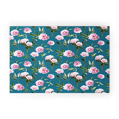 Lisa Argyropoulos Peonies in Her Dreams Teal Welcome Mat