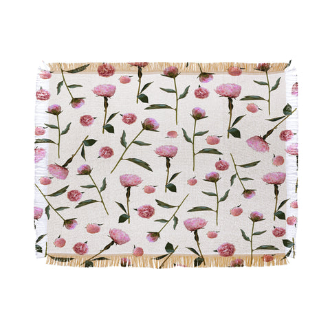 Lisa Argyropoulos Peonies on White Throw Blanket