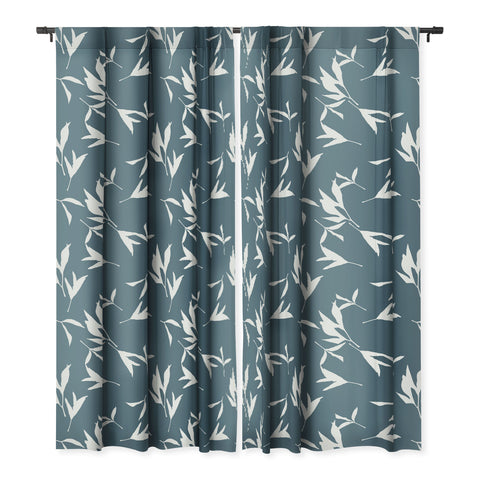 Lisa Argyropoulos Peony Leaf Silhouettes Blue Blackout Window Curtain