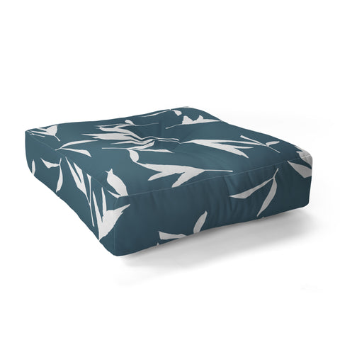 Lisa Argyropoulos Peony Leaf Silhouettes Blue Floor Pillow Square