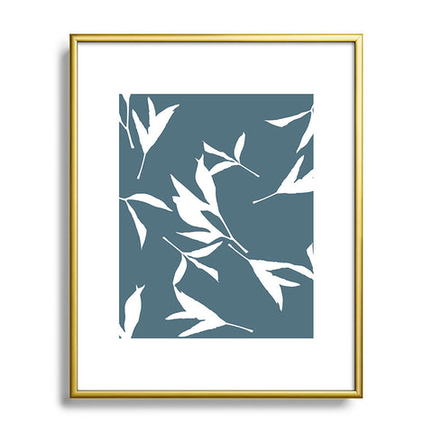 Lisa Argyropoulos Peony Leaf Silhouettes Blue Metal Framed Art Print