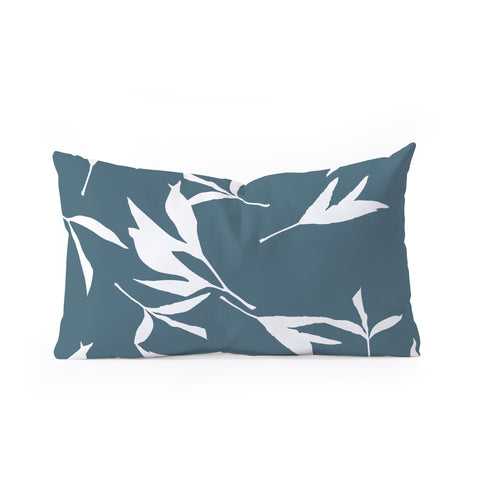 Lisa Argyropoulos Peony Leaf Silhouettes Blue Oblong Throw Pillow