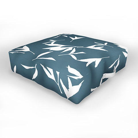 Lisa Argyropoulos Peony Leaf Silhouettes Blue Outdoor Floor Cushion