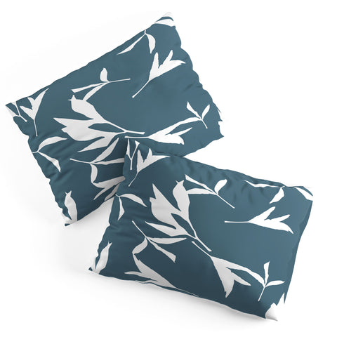 Lisa Argyropoulos Peony Leaf Silhouettes Blue Pillow Shams