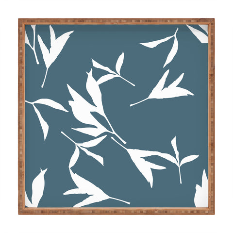 Lisa Argyropoulos Peony Leaf Silhouettes Blue Square Tray