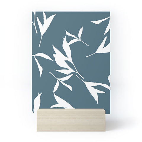 Lisa Argyropoulos Peony Leaf Silhouettes Blue Mini Art Print