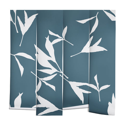 Lisa Argyropoulos Peony Leaf Silhouettes Blue Wall Mural