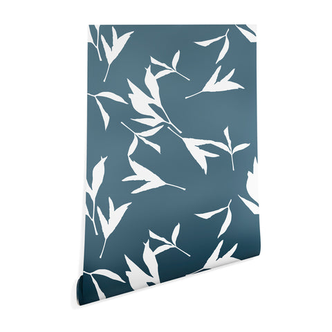 Lisa Argyropoulos Peony Leaf Silhouettes Blue Wallpaper