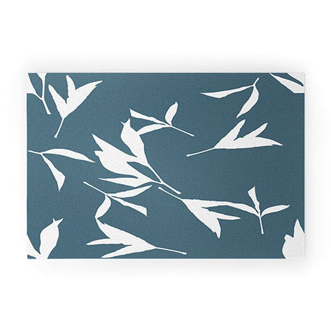 Lisa Argyropoulos Peony Leaf Silhouettes Blue Welcome Mat
