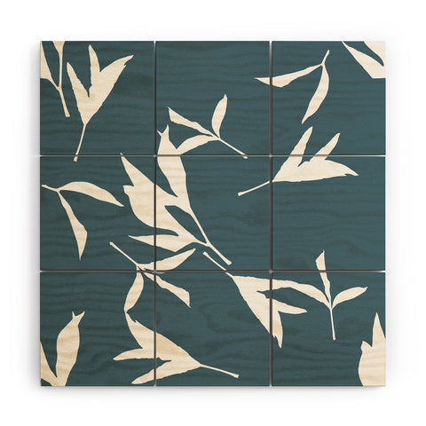 Lisa Argyropoulos Peony Leaf Silhouettes Blue Wood Wall Mural