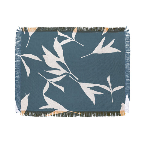 Lisa Argyropoulos Peony Leaf Silhouettes Blue Throw Blanket
