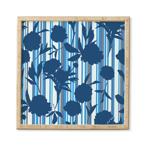Lisa Argyropoulos Peony Silhouettes Blue Stripes Framed Wall Art