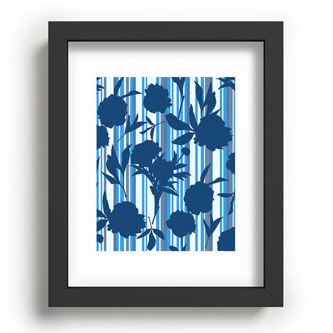 Lisa Argyropoulos Peony Silhouettes Blue Stripes Recessed Framing Rectangle