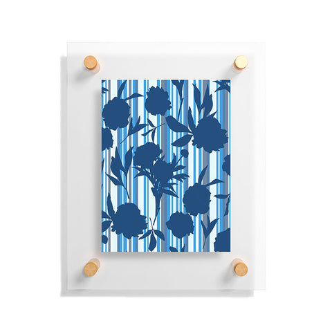 Lisa Argyropoulos Peony Silhouettes Blue Stripes Floating Acrylic Print