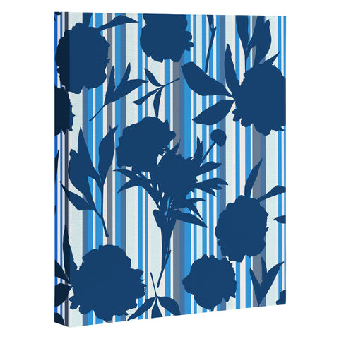 Lisa Argyropoulos Peony Silhouettes Blue Stripes Art Canvas