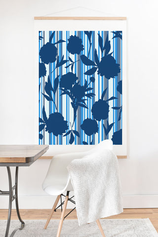 Lisa Argyropoulos Peony Silhouettes Blue Stripes Art Print And Hanger