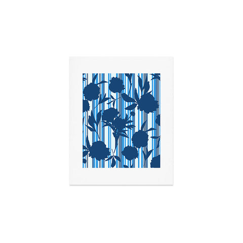 Lisa Argyropoulos Peony Silhouettes Blue Stripes Art Print