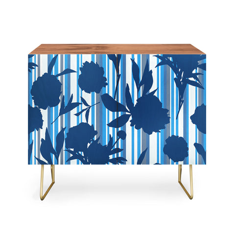 Lisa Argyropoulos Peony Silhouettes Blue Stripes Credenza