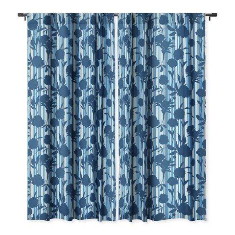 Lisa Argyropoulos Peony Silhouettes Blue Stripes Blackout Window Curtain