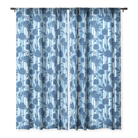 Lisa Argyropoulos Peony Silhouettes Blue Stripes Sheer Window Curtain
