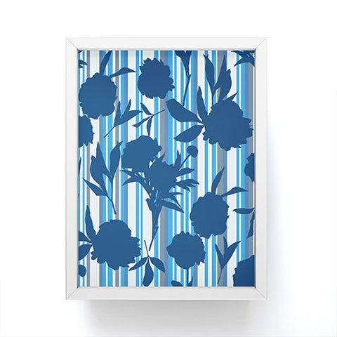 Lisa Argyropoulos Peony Silhouettes Blue Stripes Framed Mini Art Print