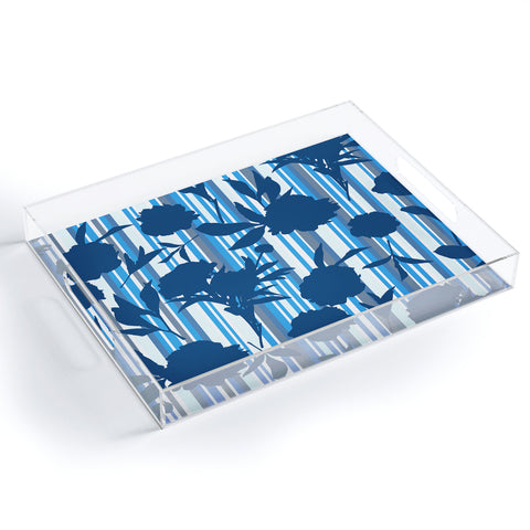 Lisa Argyropoulos Peony Silhouettes Blue Stripes Acrylic Tray