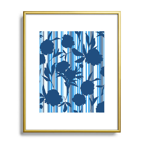 Lisa Argyropoulos Peony Silhouettes Blue Stripes Metal Framed Art Print