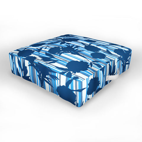 Lisa Argyropoulos Peony Silhouettes Blue Stripes Outdoor Floor Cushion