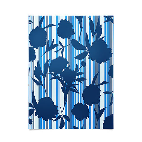 Lisa Argyropoulos Peony Silhouettes Blue Stripes Poster