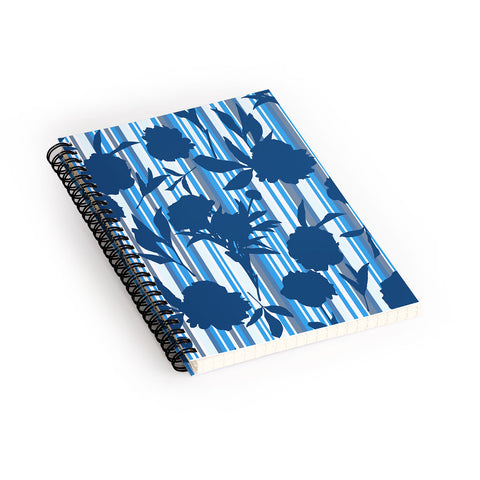Lisa Argyropoulos Peony Silhouettes Blue Stripes Spiral Notebook