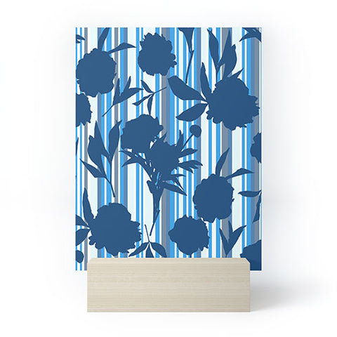 Lisa Argyropoulos Peony Silhouettes Blue Stripes Mini Art Print