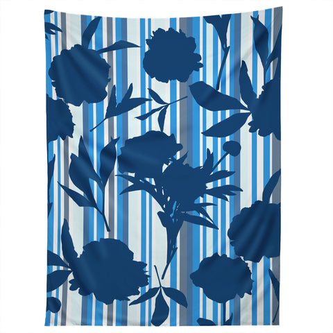 Lisa Argyropoulos Peony Silhouettes Blue Stripes Tapestry