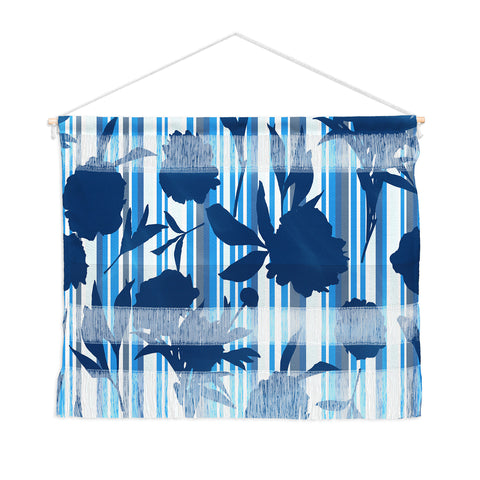 Lisa Argyropoulos Peony Silhouettes Blue Stripes Wall Hanging Landscape