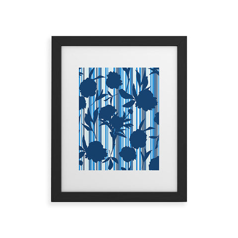 Lisa Argyropoulos Peony Silhouettes Blue Stripes Framed Art Print
