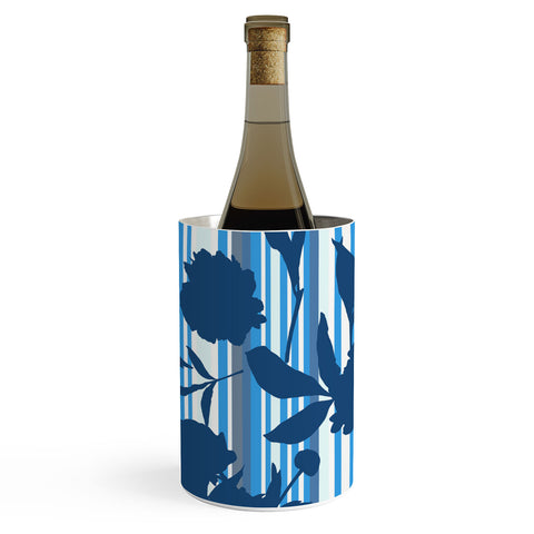 Lisa Argyropoulos Peony Silhouettes Blue Stripes Wine Chiller