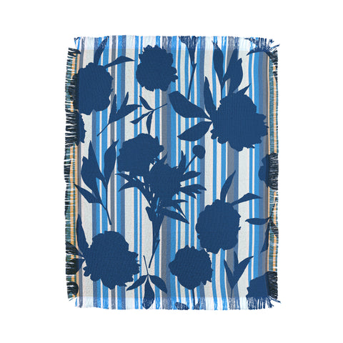 Lisa Argyropoulos Peony Silhouettes Blue Stripes Throw Blanket