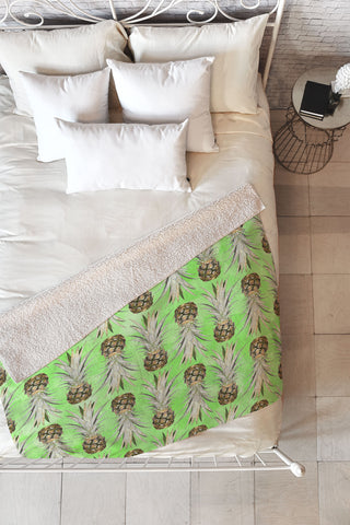 Lisa Argyropoulos Pineapple Jungle Green Fleece Throw Blanket