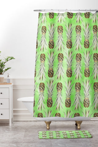 Lisa Argyropoulos Pineapple Jungle Green Shower Curtain And Mat