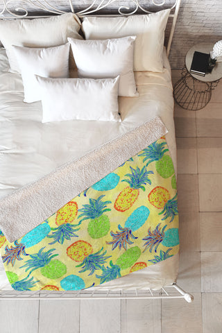 Lisa Argyropoulos Pineapple Pandemonium Yellow Fleece Throw Blanket
