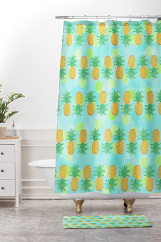 Lisa Argyropoulos Pineapples And Polka Dots Shower Curtain And Mat
