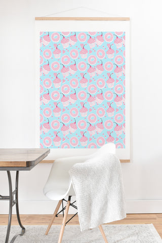 Lisa Argyropoulos Pink Cupcakes and Donuts Sky Blue Art Print And Hanger