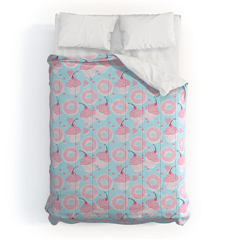 Lisa Argyropoulos Pink Cupcakes and Donuts Sky Blue Comforter