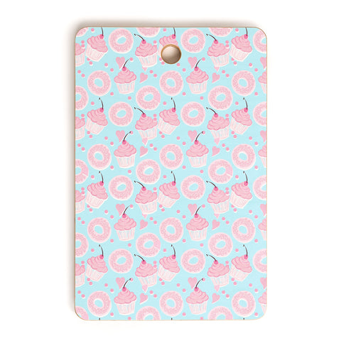 Lisa Argyropoulos Pink Cupcakes and Donuts Sky Blue Cutting Board Rectangle