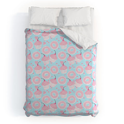 Lisa Argyropoulos Pink Cupcakes and Donuts Sky Blue Duvet Cover
