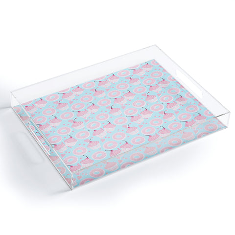 Lisa Argyropoulos Pink Cupcakes and Donuts Sky Blue Acrylic Tray