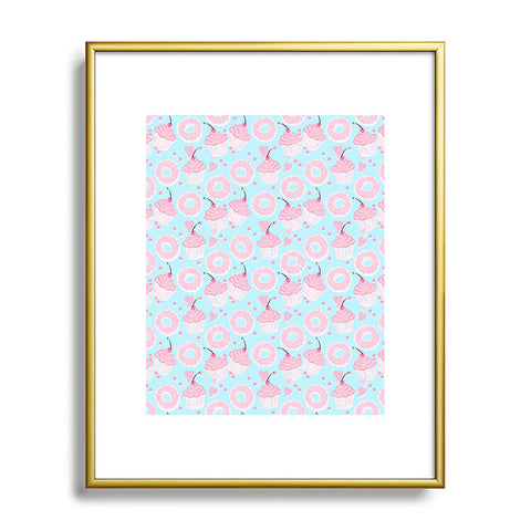 Lisa Argyropoulos Pink Cupcakes and Donuts Sky Blue Metal Framed Art Print