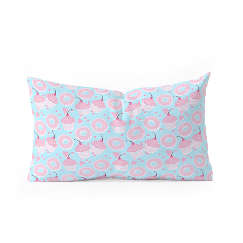 Lisa Argyropoulos Pink Cupcakes and Donuts Sky Blue Oblong Throw Pillow