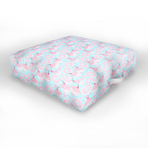 Lisa Argyropoulos Pink Cupcakes and Donuts Sky Blue Outdoor Floor Cushion