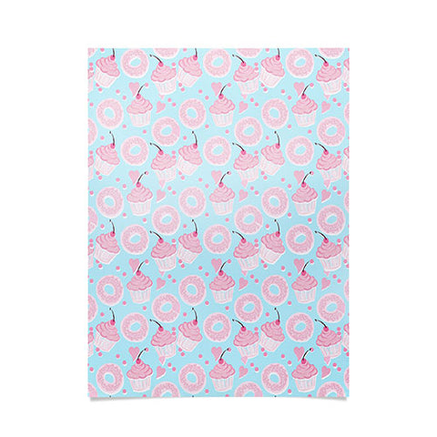 Lisa Argyropoulos Pink Cupcakes and Donuts Sky Blue Poster