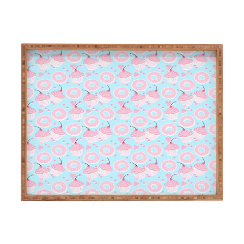 Lisa Argyropoulos Pink Cupcakes and Donuts Sky Blue Rectangular Tray